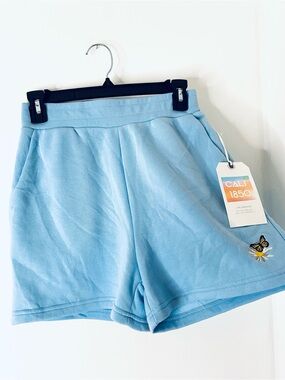 Blue Butterfly Daisy Embroidered Fleece Sweat Shorts Cali1850 NWT